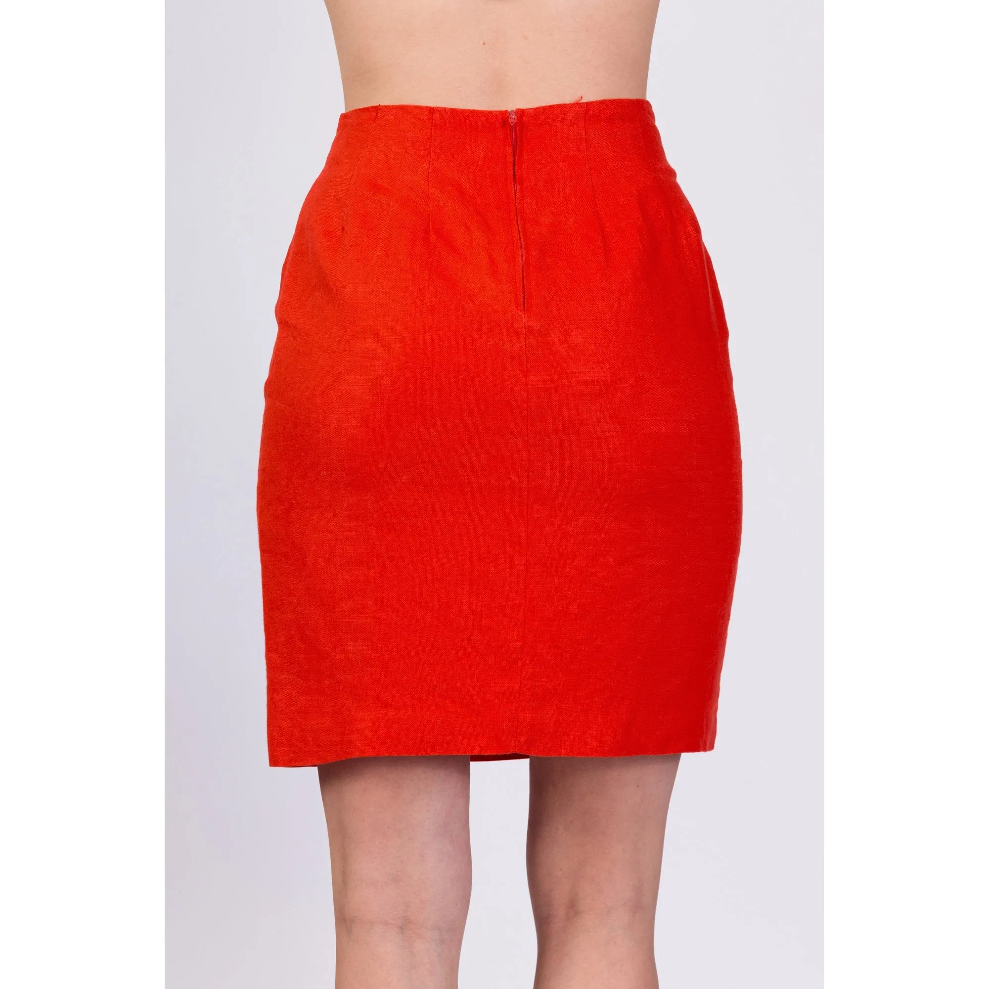 70s Red-Orange Mini Pencil Skirt - Small, 27"