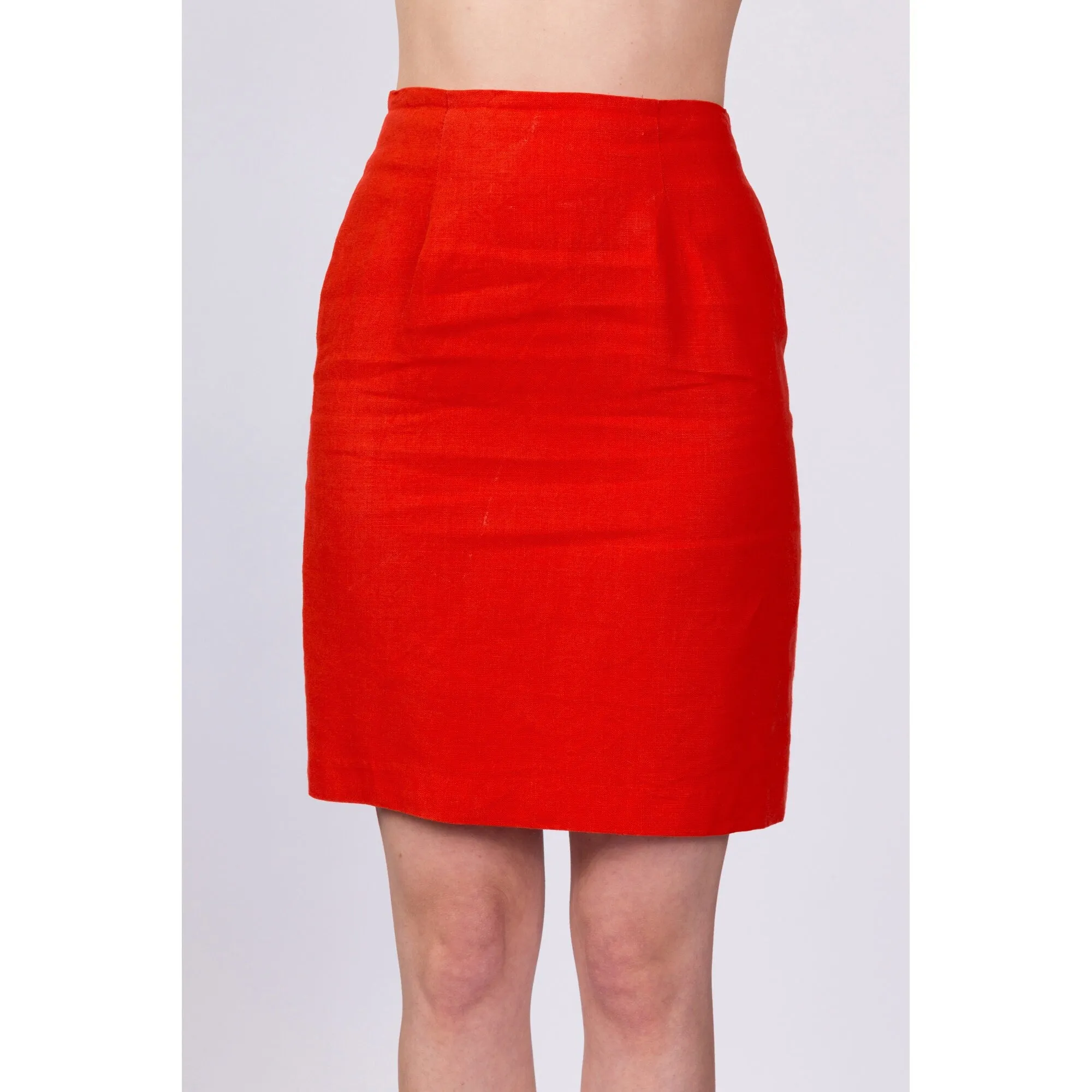 70s Red-Orange Mini Pencil Skirt - Small, 27"