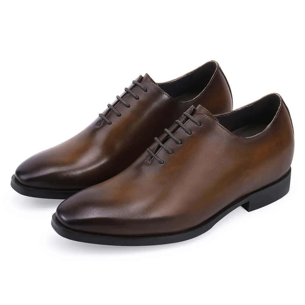 7CM/ 2.76 Inches Taller - CMR CHAMARIPA Elevator Dress Shoes For Men - Brown Calfskin Wedding Shoes