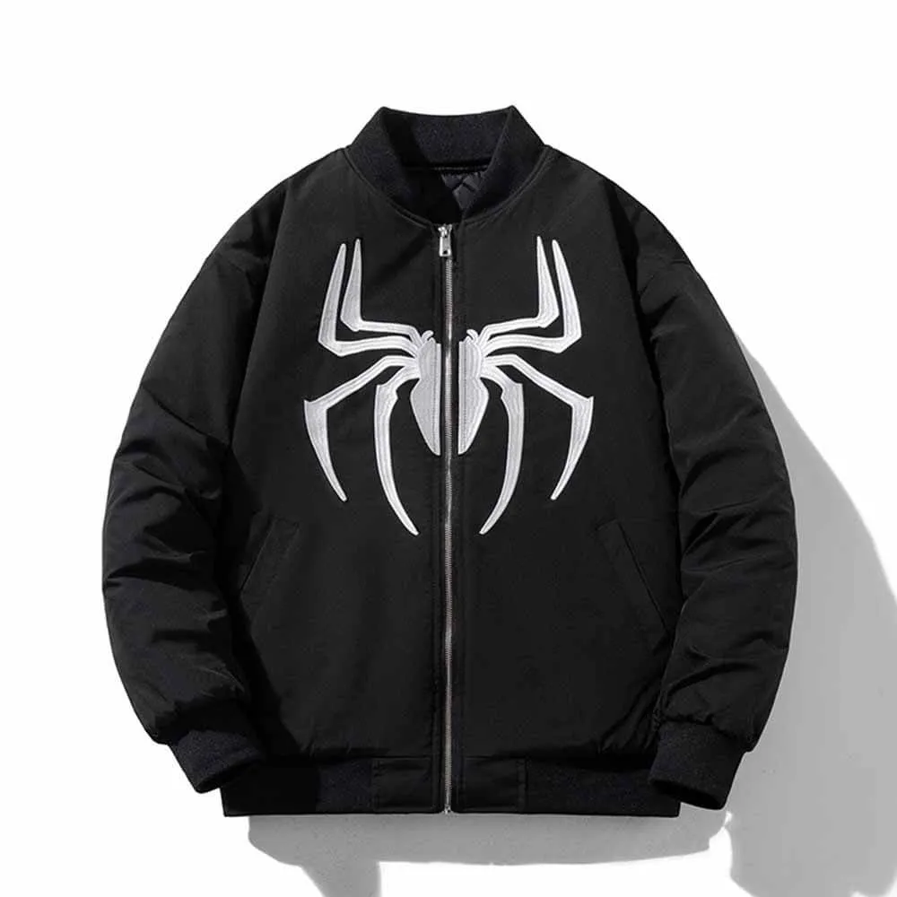 American Street Spider Embroidered Thickened Bomber Jacket