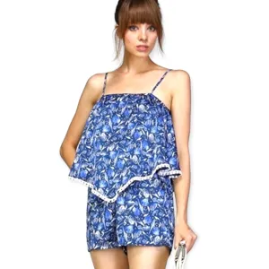 Beach Hankie Overlay One Piece Romper Shorts