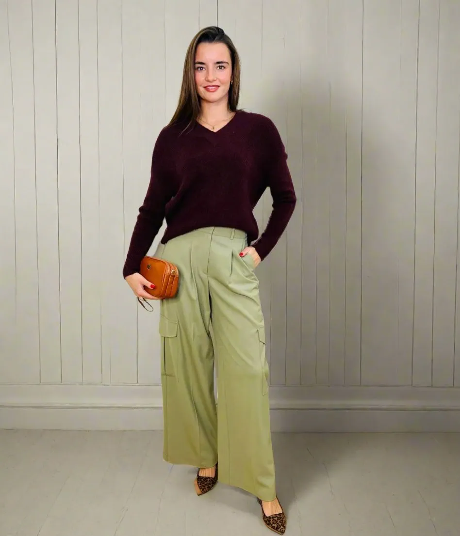 Green Wide Leg Cargo Trousers