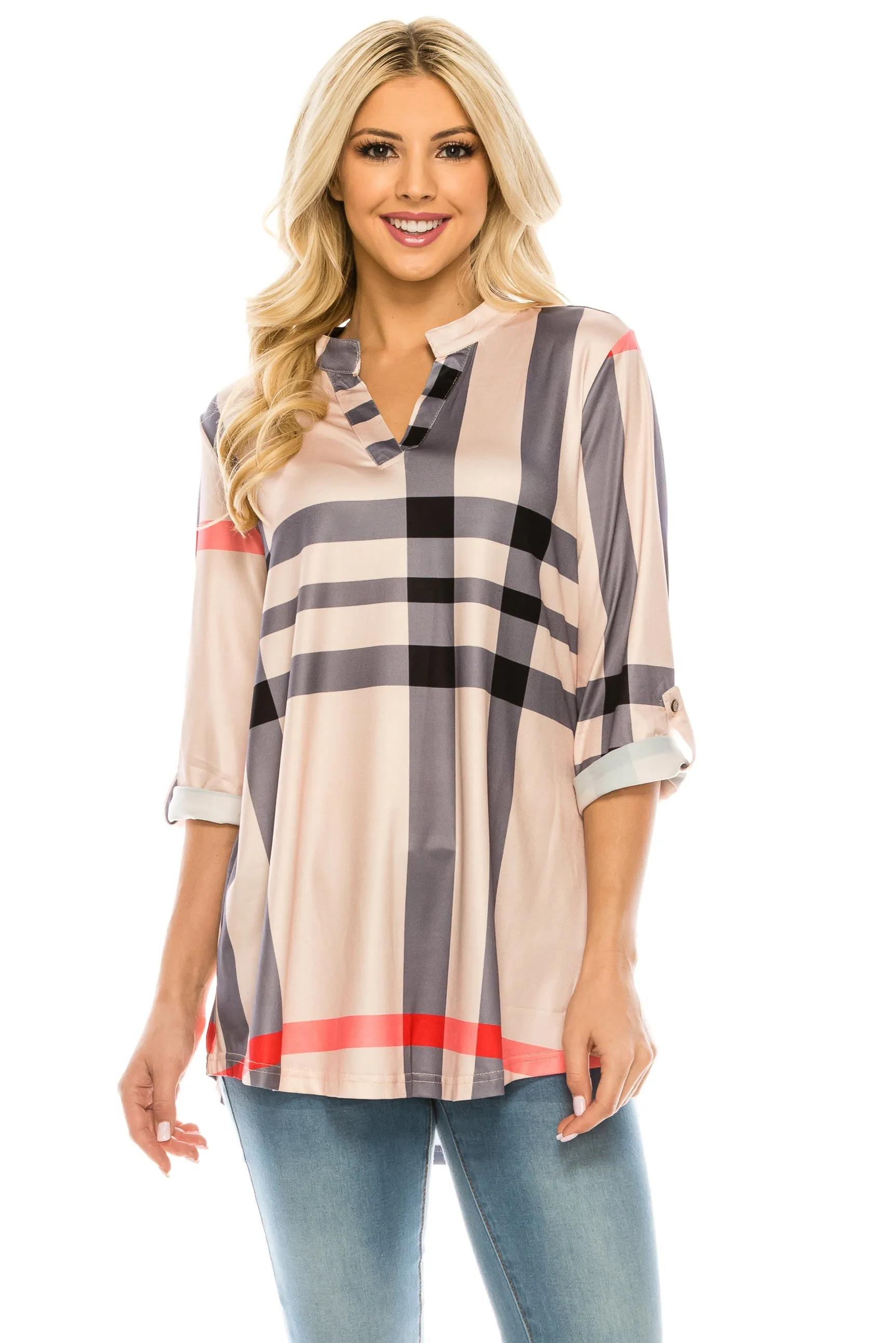 Haute Edition Women's 3/4 Sleeve Tunic Tops S-3X. Plus size available.