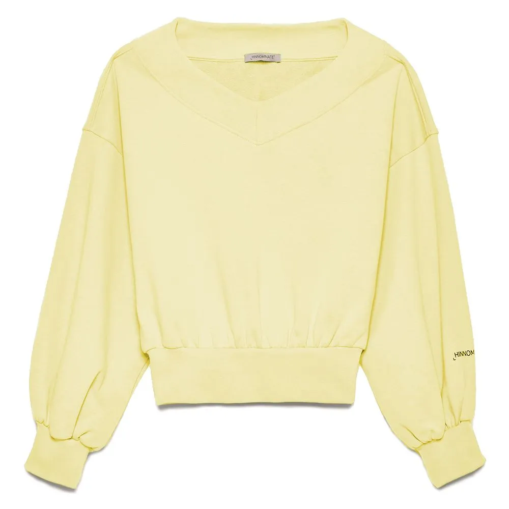 Hinnominate Chic Yellow V-Neck Cotton Sweatshirt