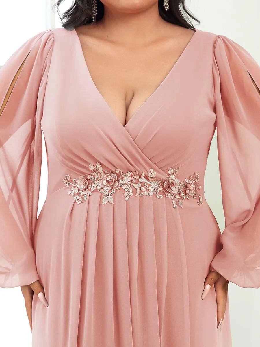 Iris | Stylish Plus Size Chiffon Formal Evening Dresses with Long Lantern Sleeves