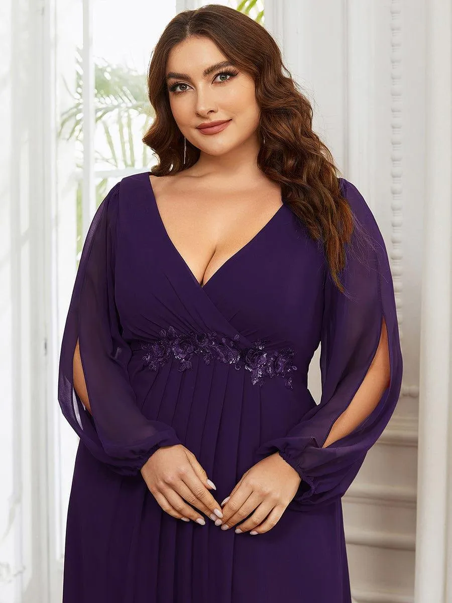 Iris | Stylish Plus Size Chiffon Formal Evening Dresses with Long Lantern Sleeves