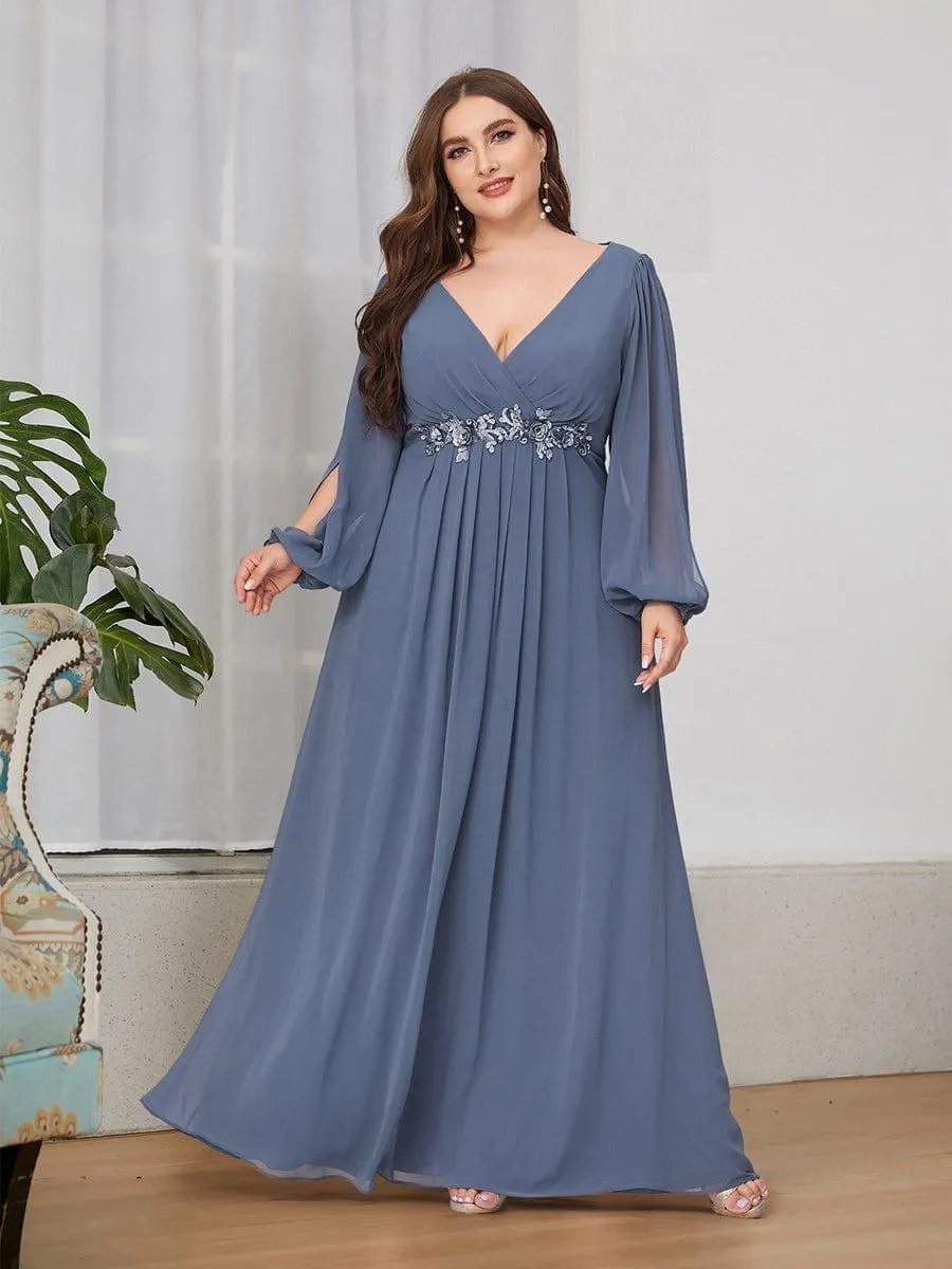 Iris | Stylish Plus Size Chiffon Formal Evening Dresses with Long Lantern Sleeves