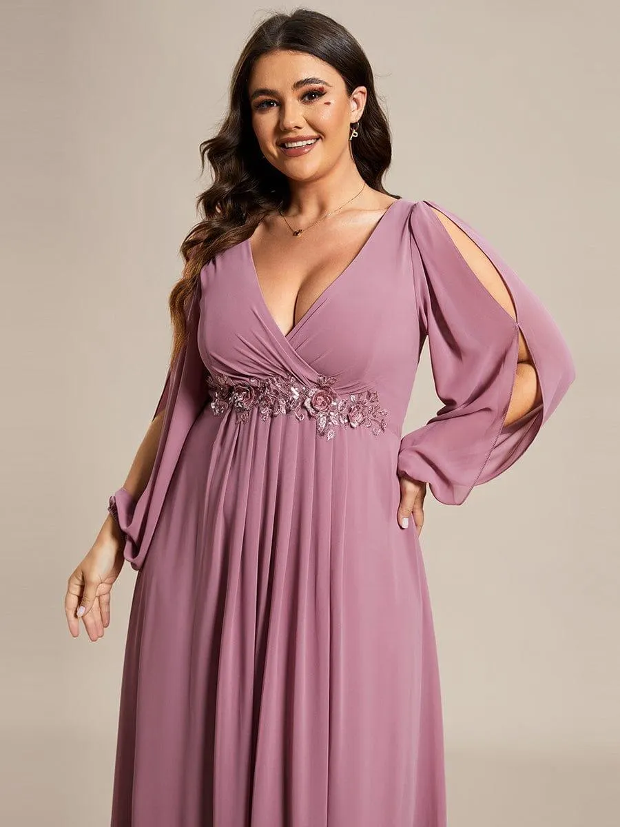 Iris | Stylish Plus Size Chiffon Formal Evening Dresses with Long Lantern Sleeves