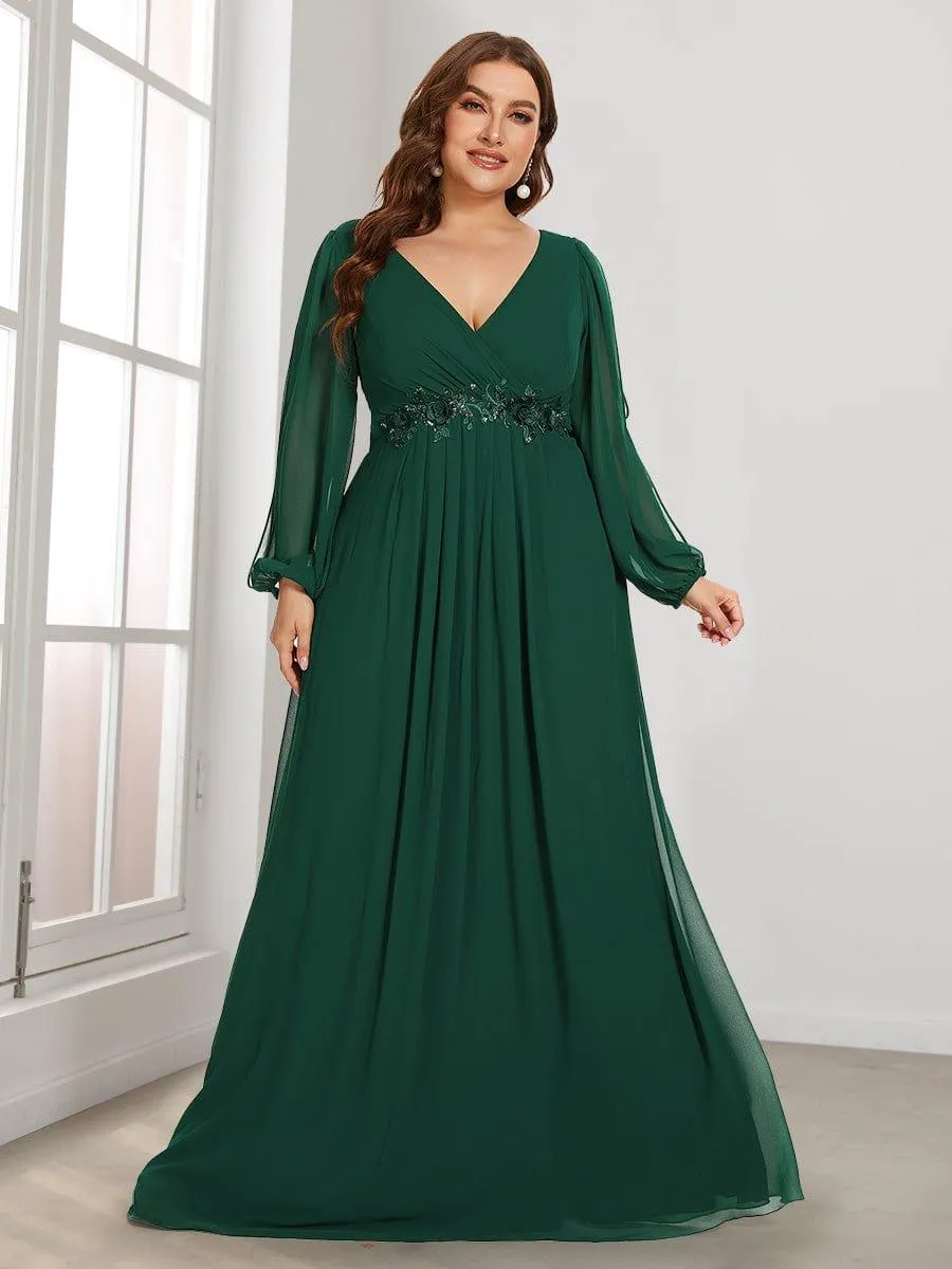 Iris | Stylish Plus Size Chiffon Formal Evening Dresses with Long Lantern Sleeves