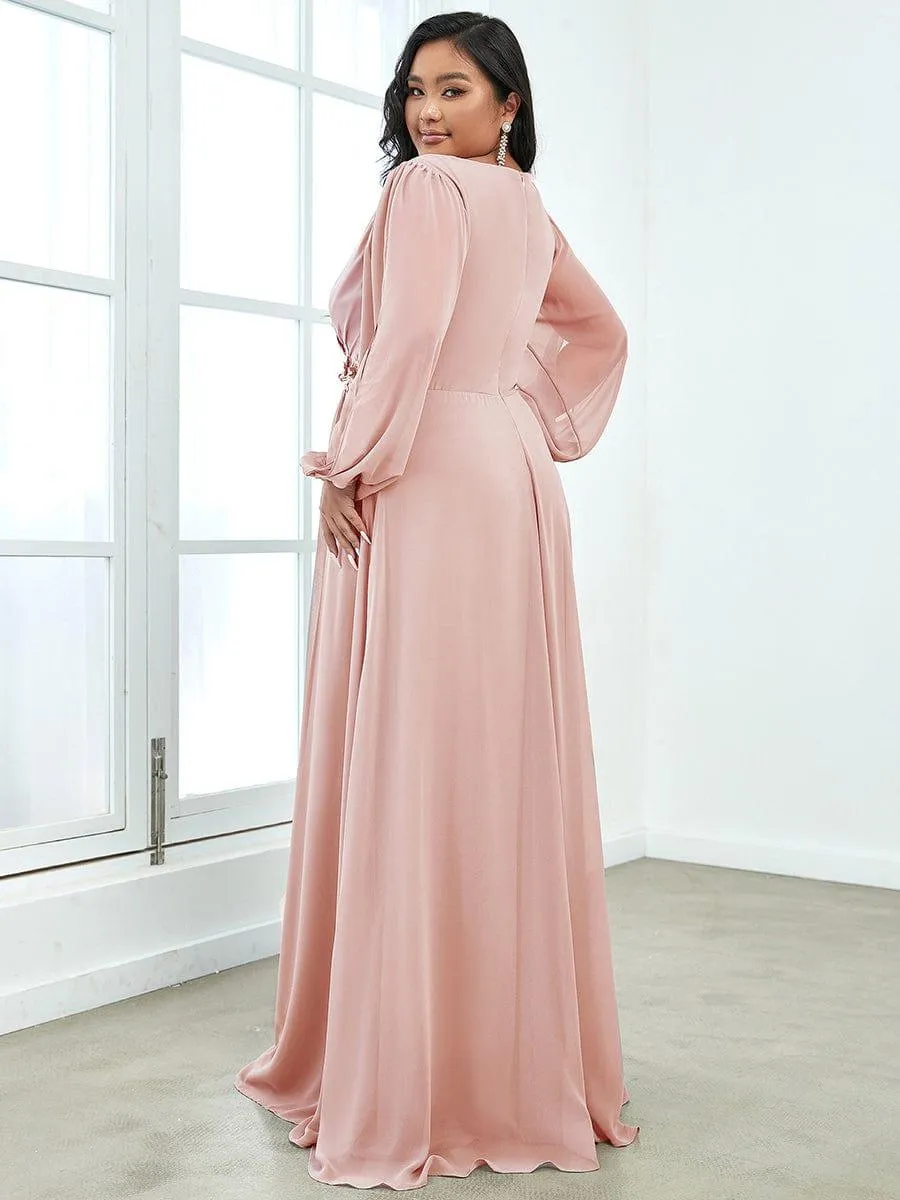 Iris | Stylish Plus Size Chiffon Formal Evening Dresses with Long Lantern Sleeves