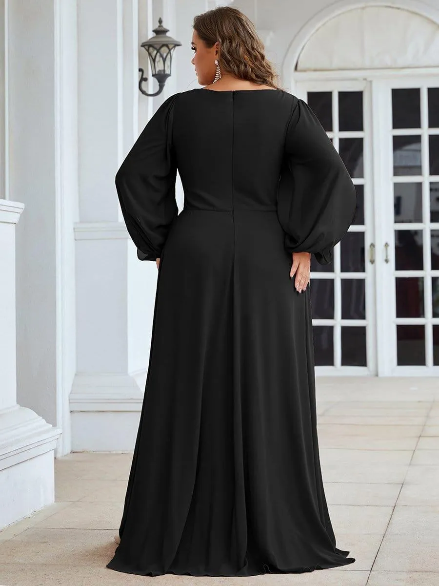 Iris | Stylish Plus Size Chiffon Formal Evening Dresses with Long Lantern Sleeves