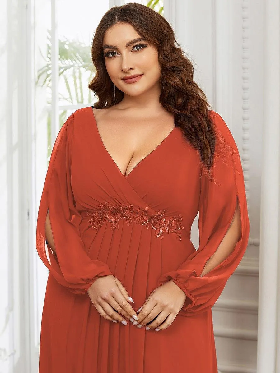 Iris | Stylish Plus Size Chiffon Formal Evening Dresses with Long Lantern Sleeves