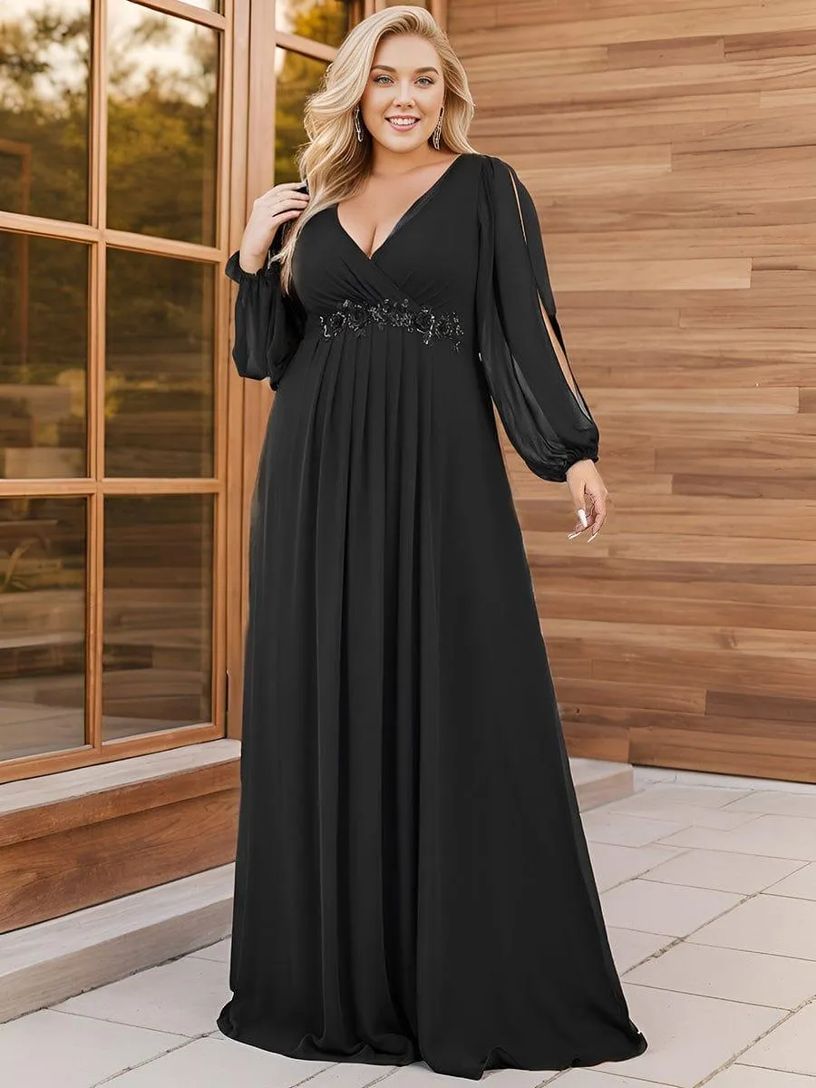 Iris | Stylish Plus Size Chiffon Formal Evening Dresses with Long Lantern Sleeves