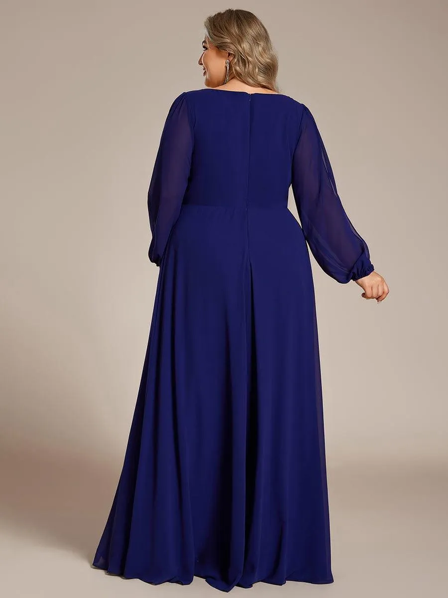 Iris | Stylish Plus Size Chiffon Formal Evening Dresses with Long Lantern Sleeves