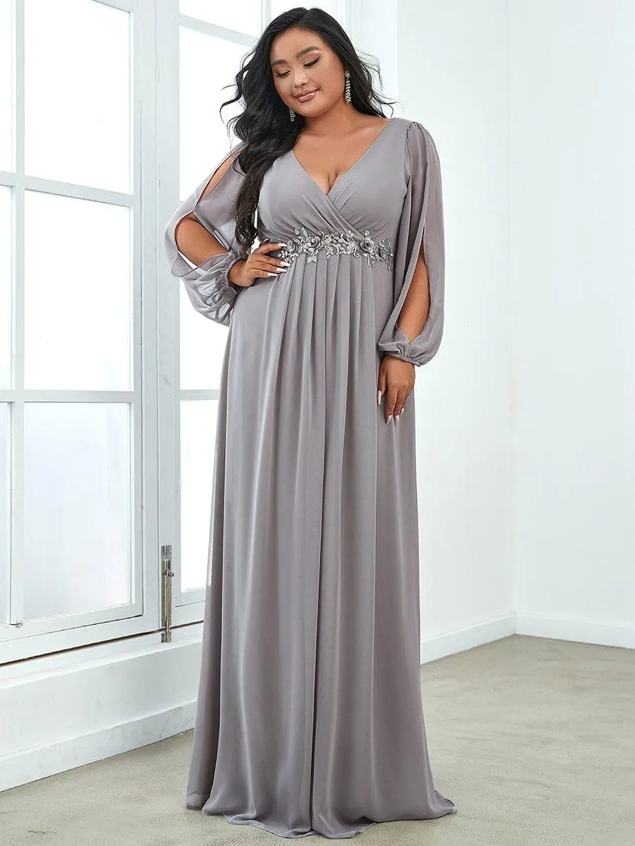 Iris | Stylish Plus Size Chiffon Formal Evening Dresses with Long Lantern Sleeves