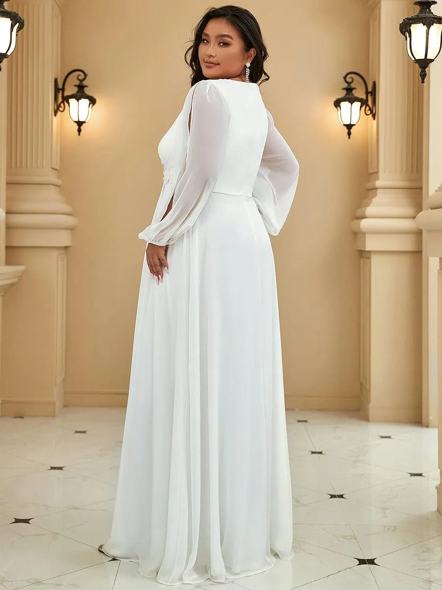 Iris | Stylish Plus Size Chiffon Formal Evening Dresses with Long Lantern Sleeves