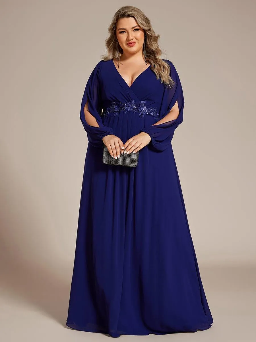 Iris | Stylish Plus Size Chiffon Formal Evening Dresses with Long Lantern Sleeves