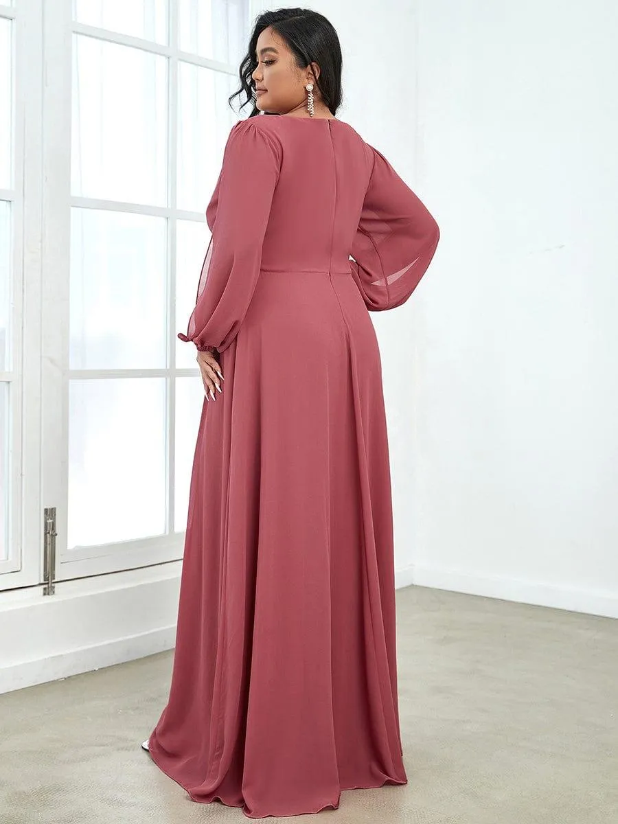 Iris | Stylish Plus Size Chiffon Formal Evening Dresses with Long Lantern Sleeves