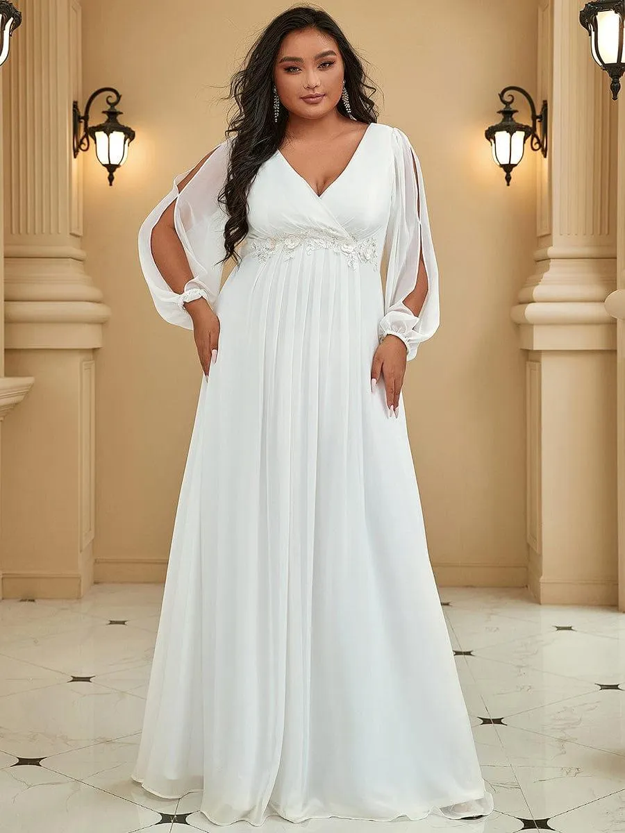 Iris | Stylish Plus Size Chiffon Formal Evening Dresses with Long Lantern Sleeves