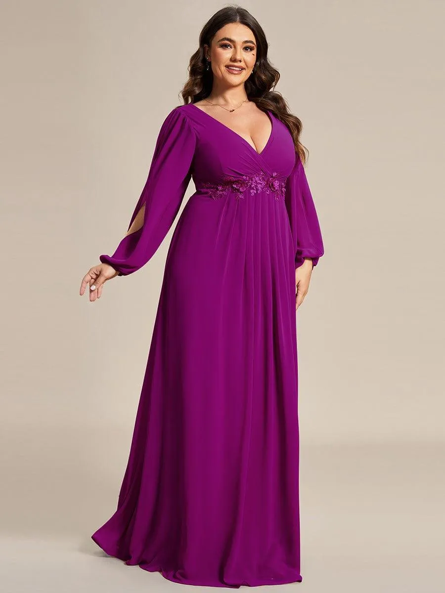 Iris | Stylish Plus Size Chiffon Formal Evening Dresses with Long Lantern Sleeves