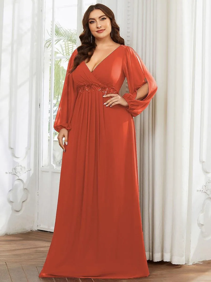 Iris | Stylish Plus Size Chiffon Formal Evening Dresses with Long Lantern Sleeves