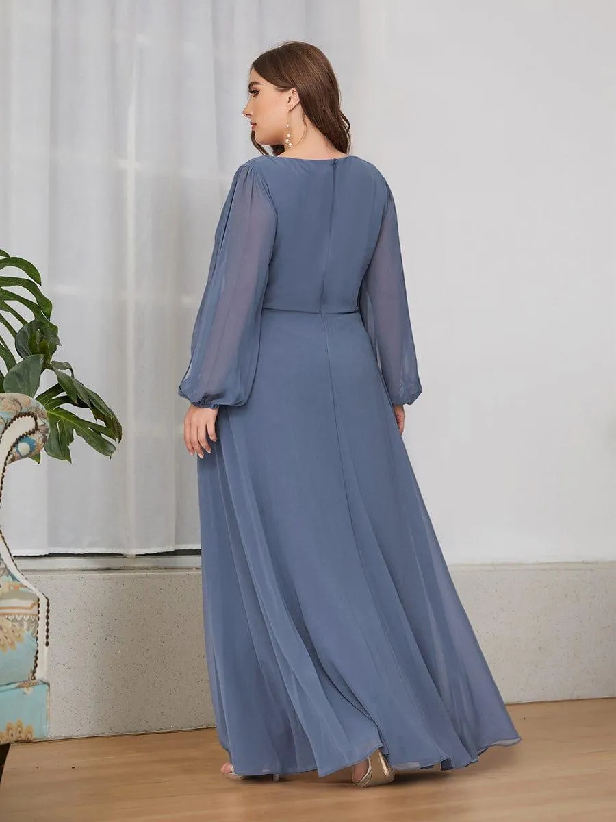 Iris | Stylish Plus Size Chiffon Formal Evening Dresses with Long Lantern Sleeves