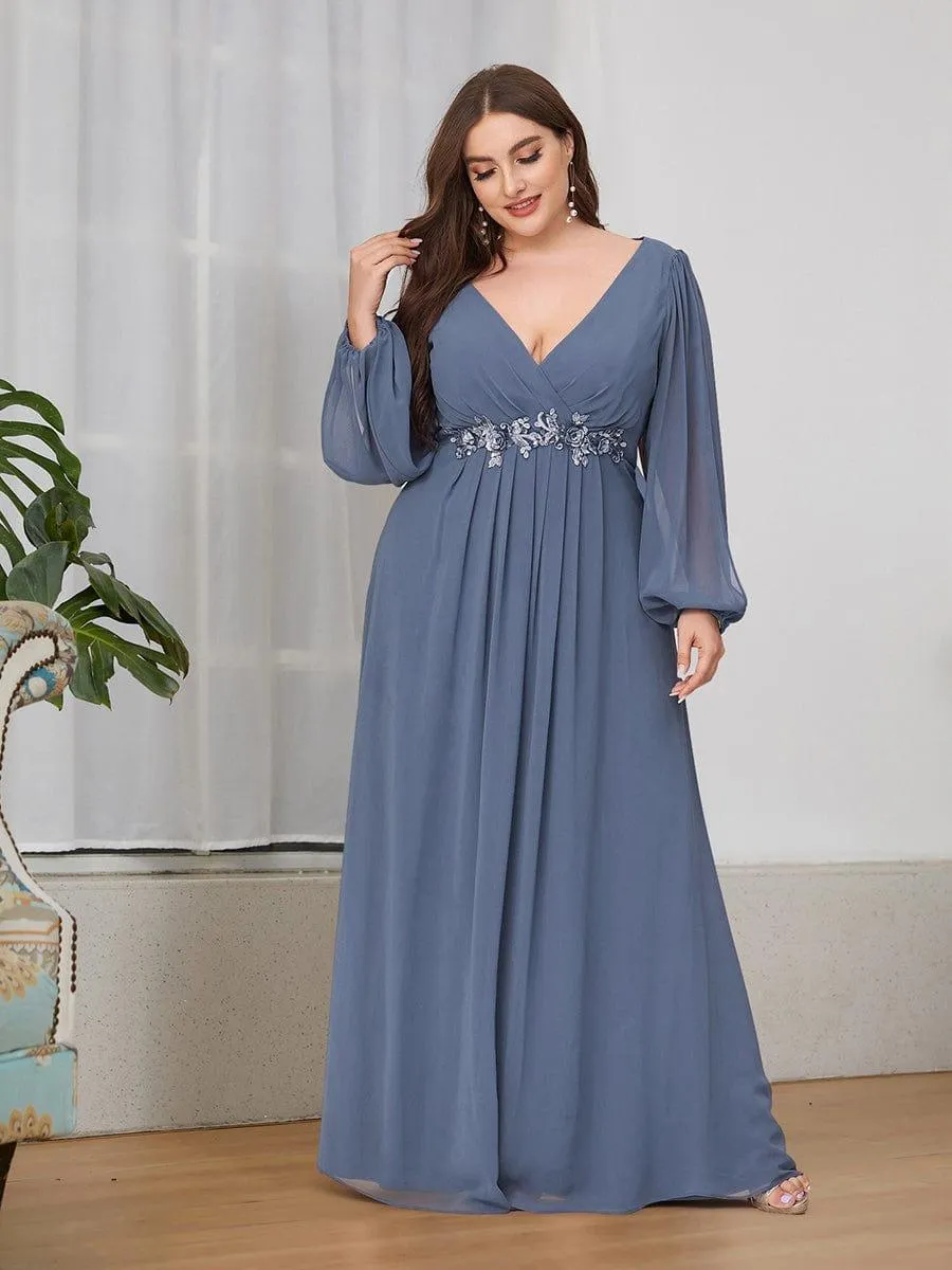 Iris | Stylish Plus Size Chiffon Formal Evening Dresses with Long Lantern Sleeves