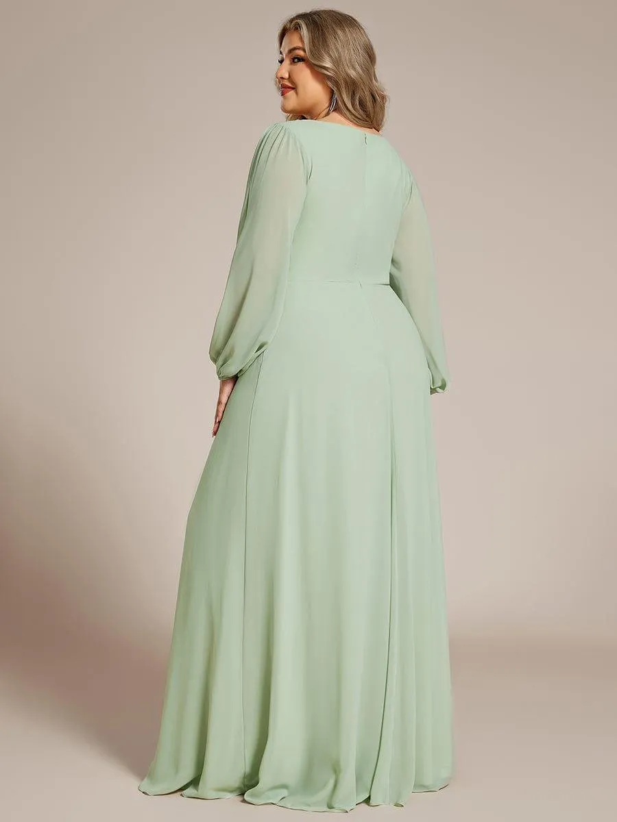 Iris | Stylish Plus Size Chiffon Formal Evening Dresses with Long Lantern Sleeves