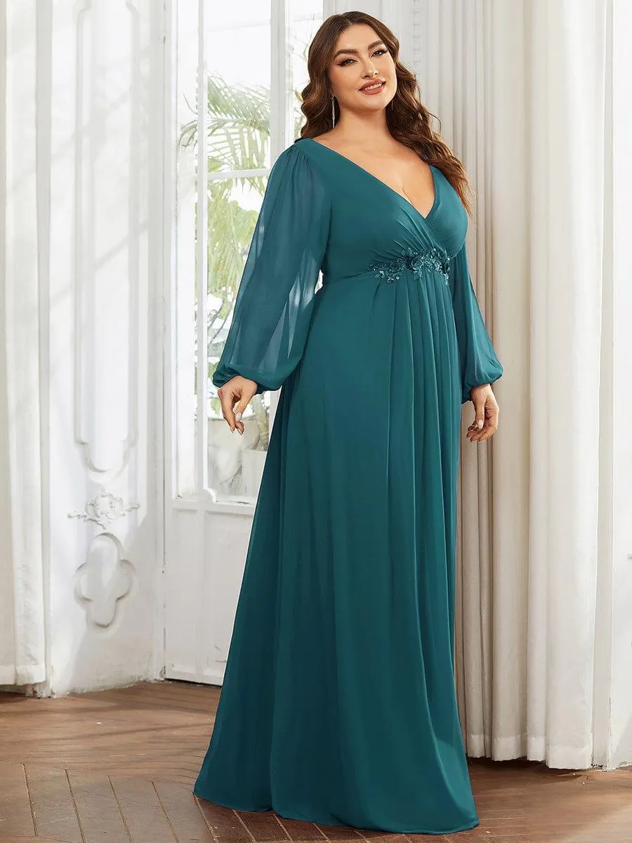 Iris | Stylish Plus Size Chiffon Formal Evening Dresses with Long Lantern Sleeves