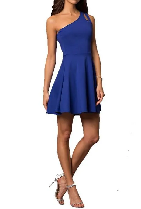 Juniors One Shoulder Dress With Teardrop Cutout