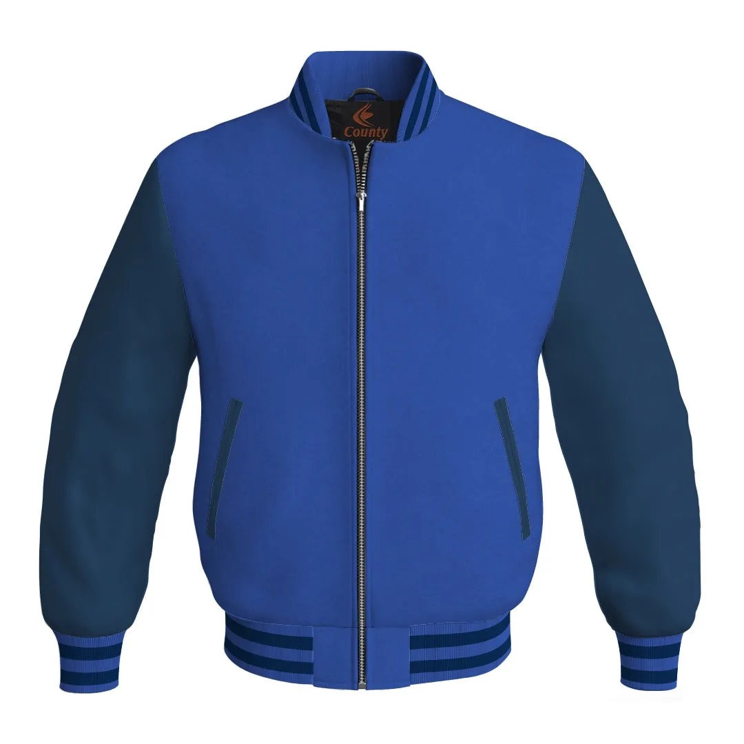 Letterman Jacket Blue Body and Navy Blue Leather Sleeves Bomber Jacket