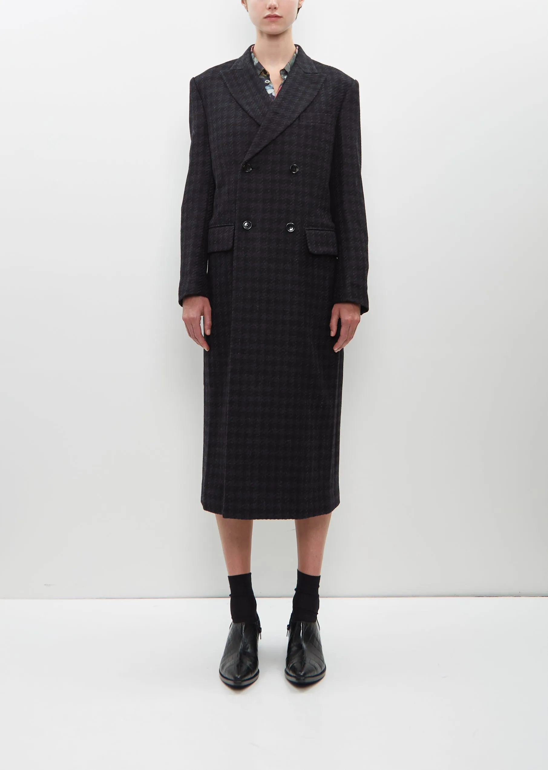 Long Wool Houndstooth Coat