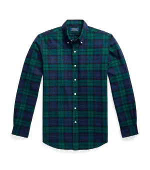 Men's Custom Fit Plaid Brushed Oxford Shirt Navy/Green Multi