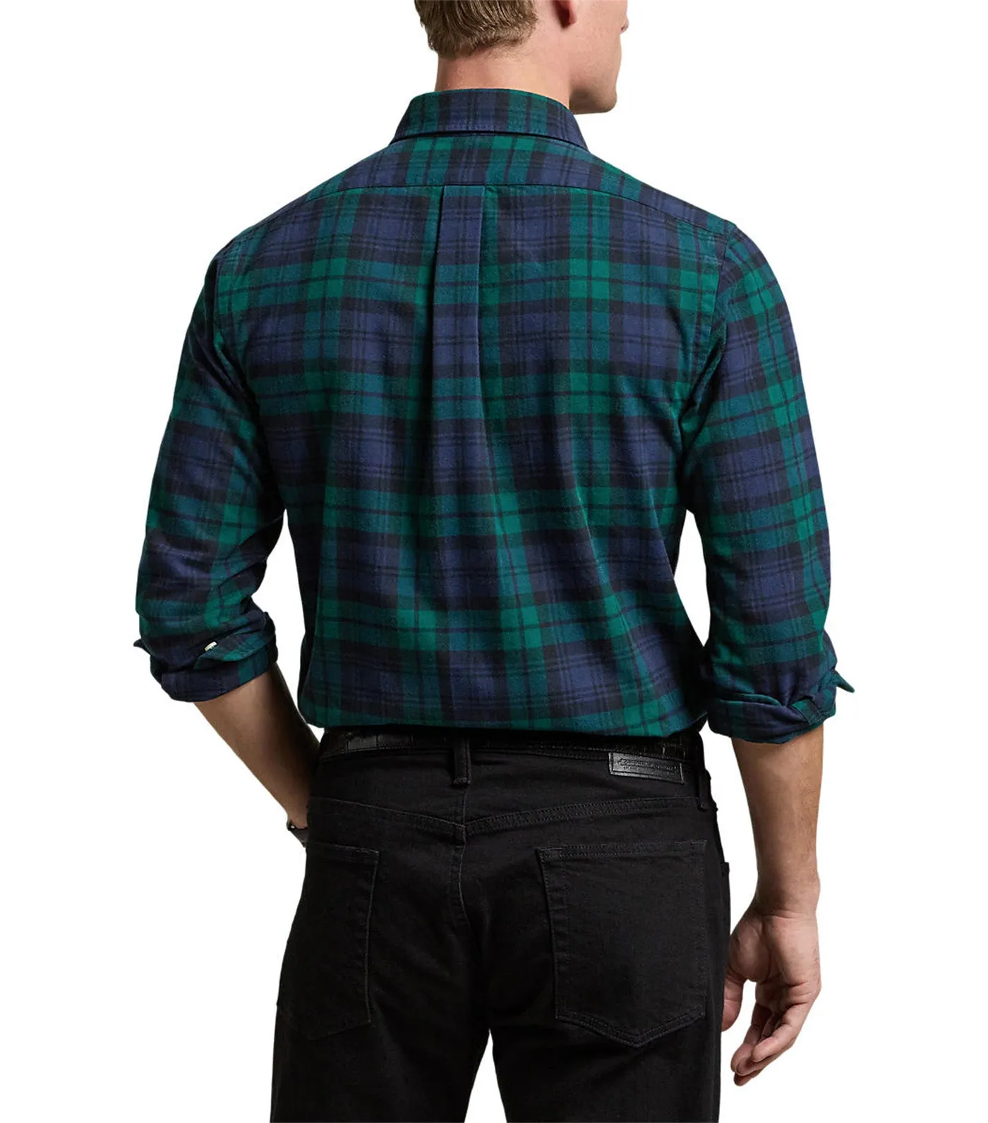 Men's Custom Fit Plaid Brushed Oxford Shirt Navy/Green Multi