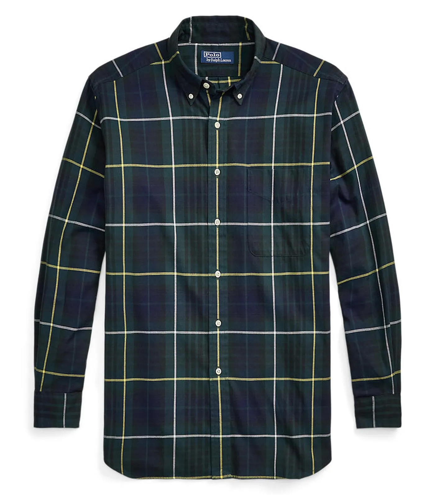 Men's Custom Fit Plaid Brushed Oxford Shirt Navy/Green Multi