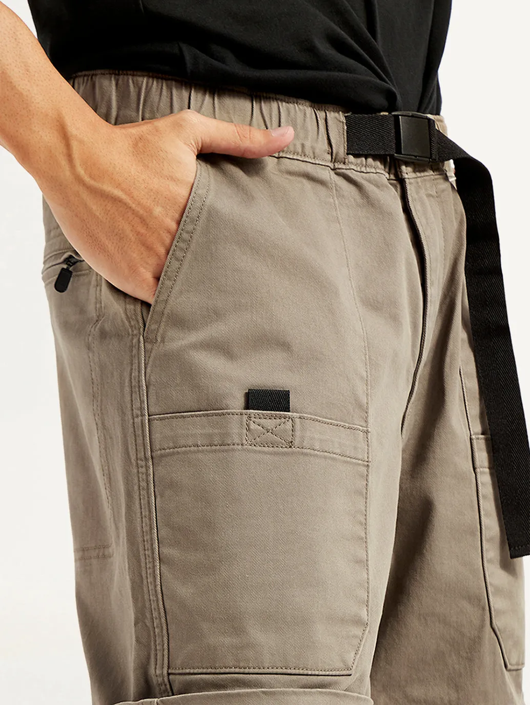 Men's Taupe Regular Fit Utility Cargo Trousers