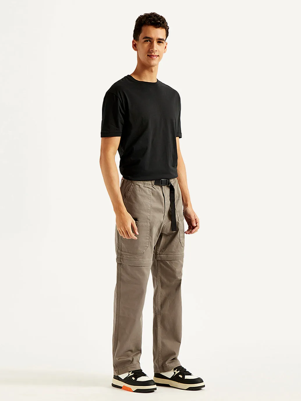 Men's Taupe Regular Fit Utility Cargo Trousers