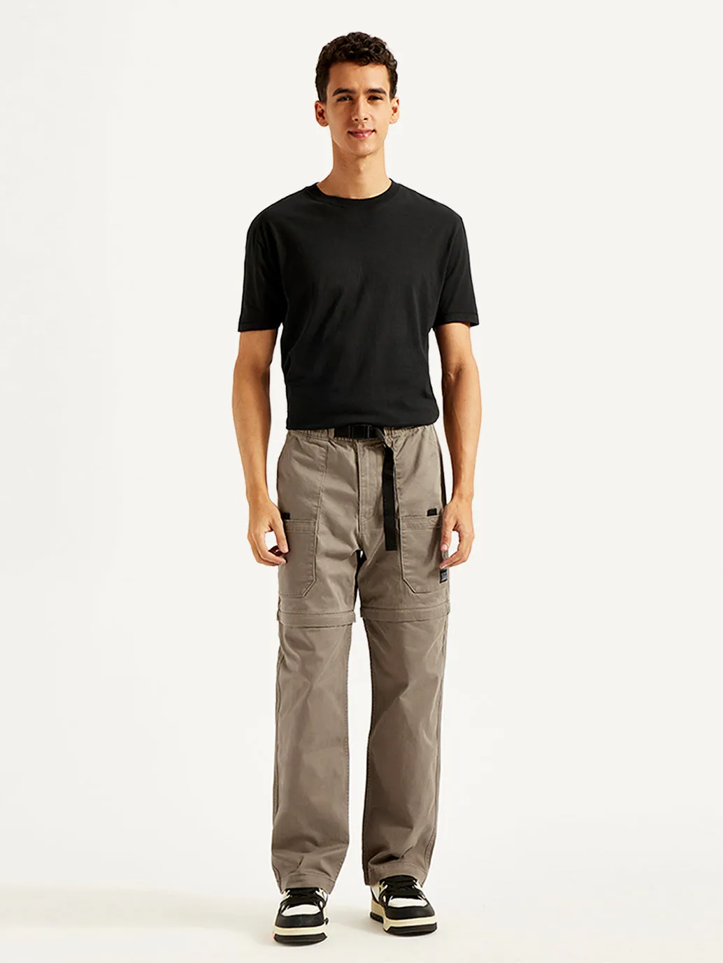 Men's Taupe Regular Fit Utility Cargo Trousers