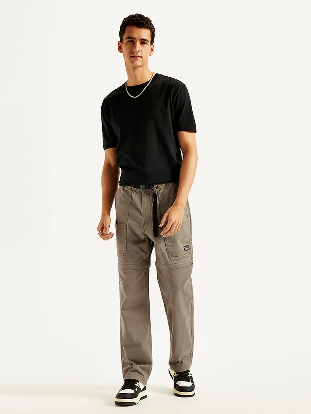 Men's Taupe Regular Fit Utility Cargo Trousers