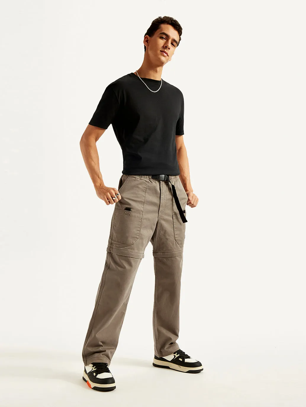 Men's Taupe Regular Fit Utility Cargo Trousers