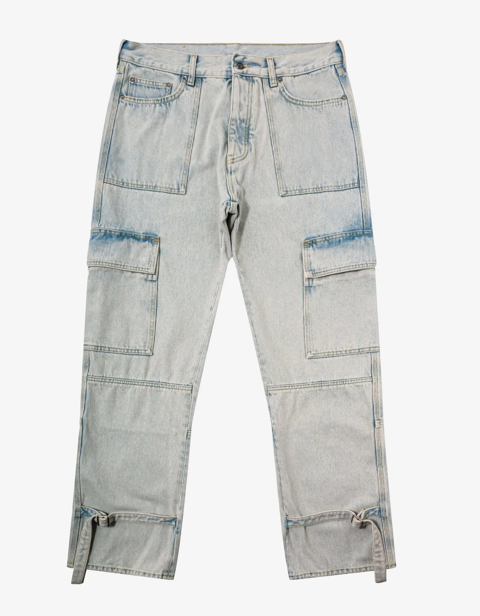 Off-White Blue Graffiti Embroidery Utility Cargo Jeans