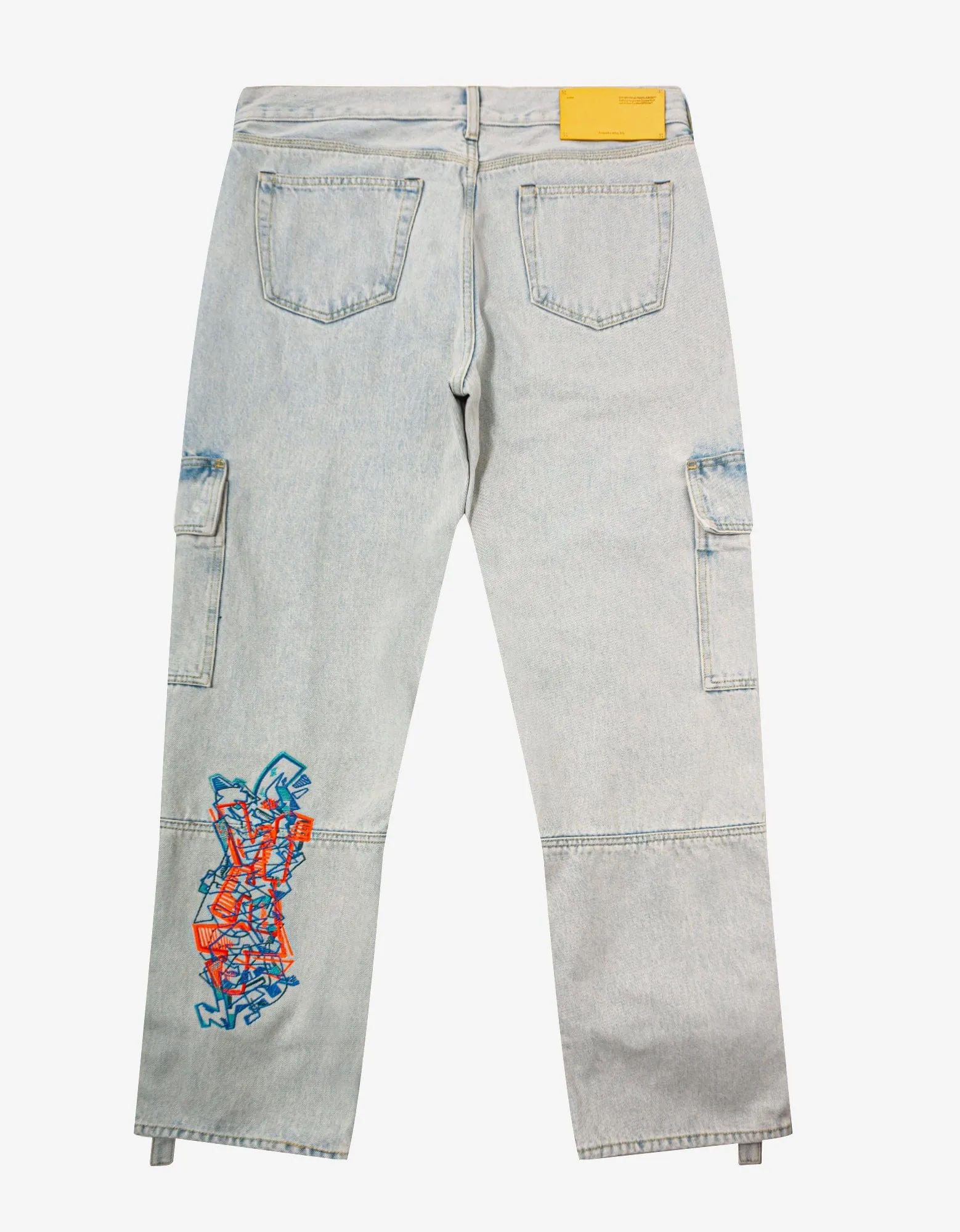 Off-White Blue Graffiti Embroidery Utility Cargo Jeans