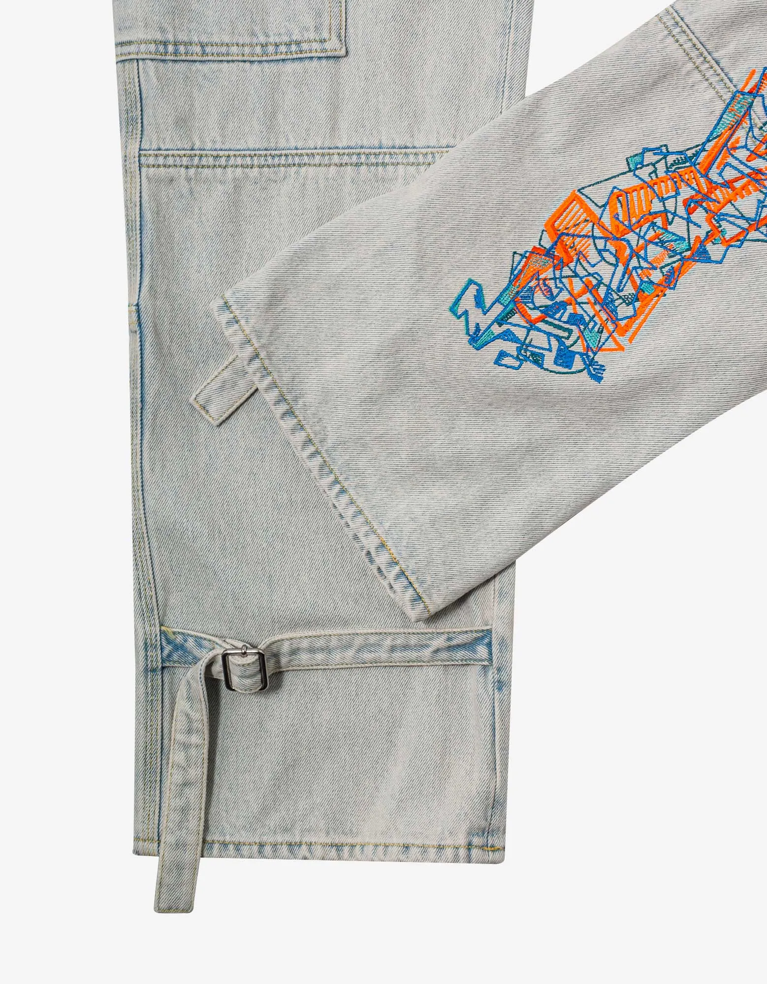 Off-White Blue Graffiti Embroidery Utility Cargo Jeans