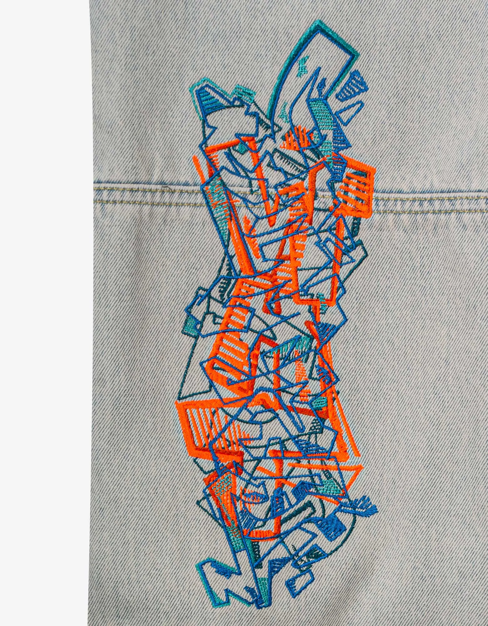 Off-White Blue Graffiti Embroidery Utility Cargo Jeans