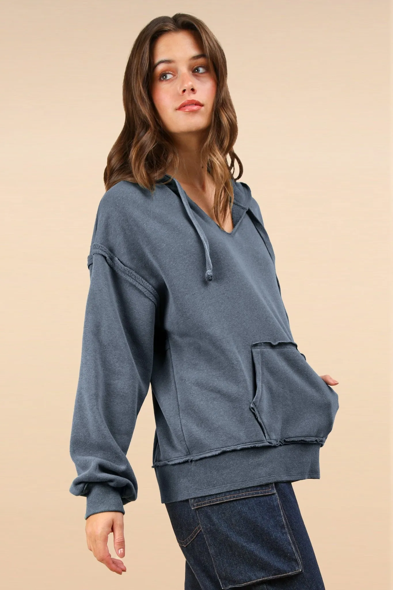 Oversized Brushed Soft French Terry Knit Hoodie Top