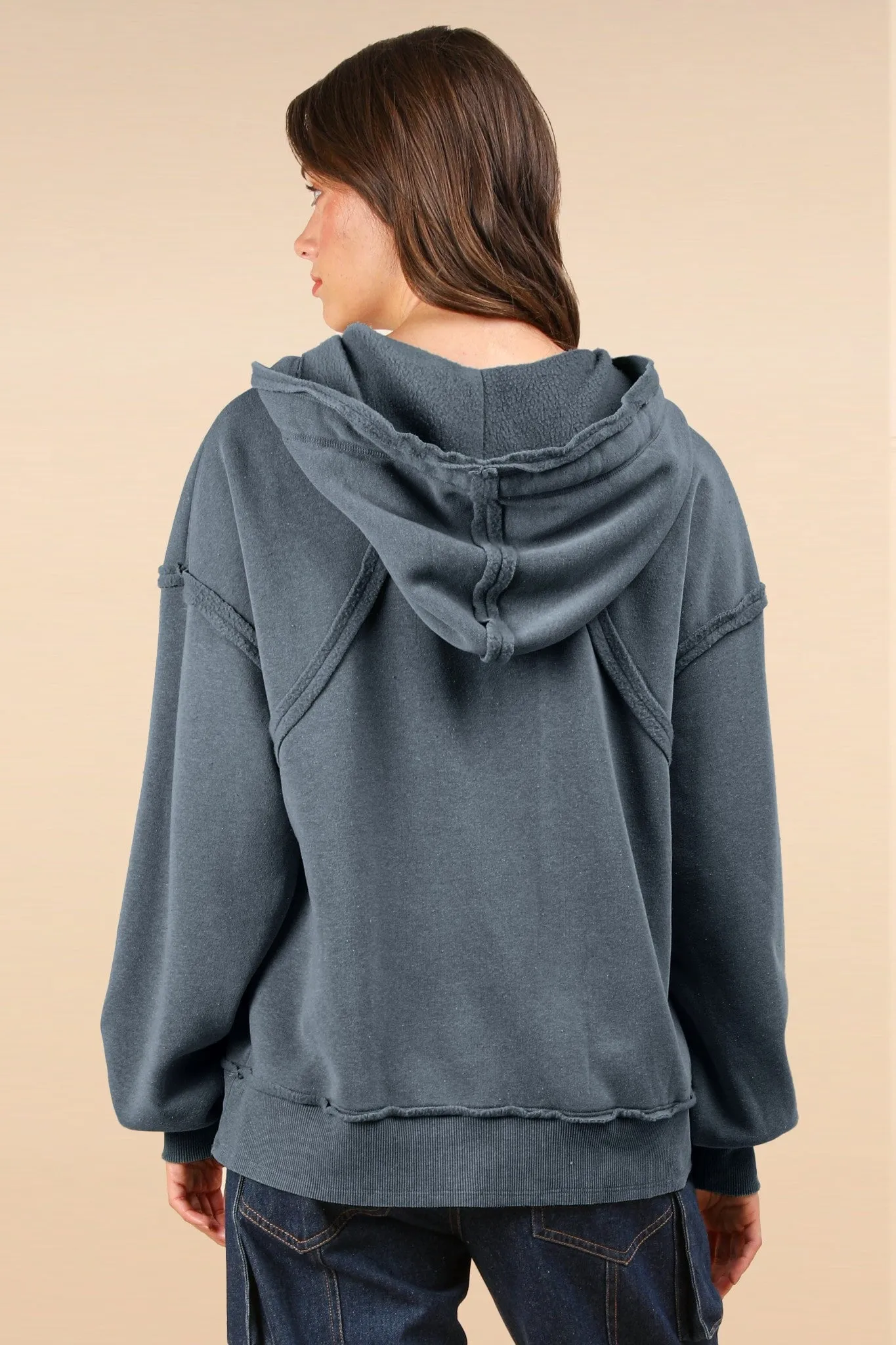 Oversized Brushed Soft French Terry Knit Hoodie Top