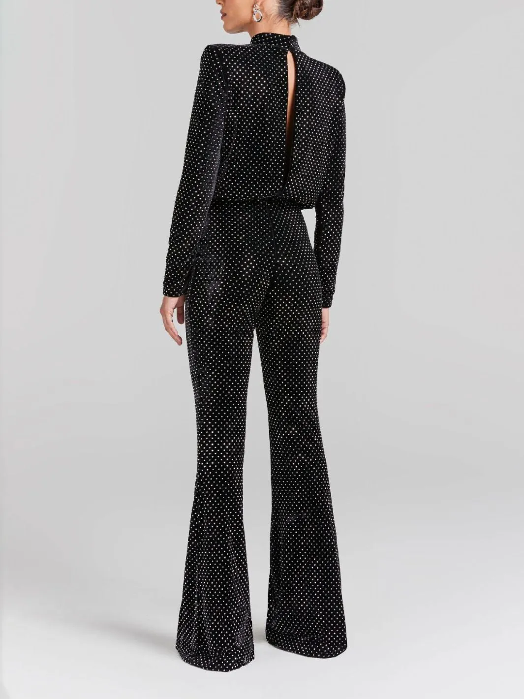 Sequin half turtleneck long-sleeved jumpsuit