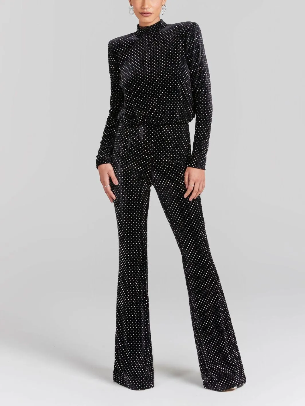 Sequin half turtleneck long-sleeved jumpsuit