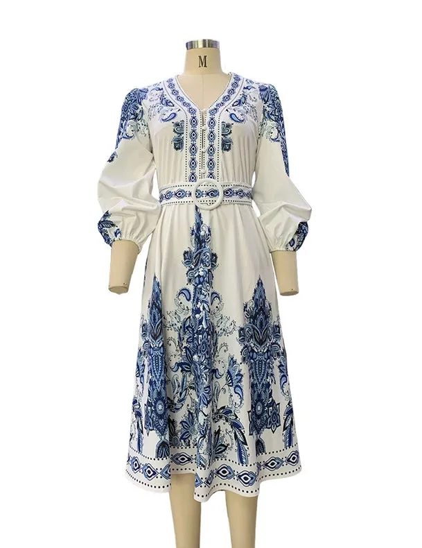 Stylish V-Neck Bohemian Ethnic Style Dress