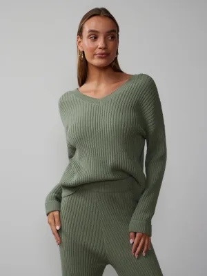 V-Neck Ribbed Sweater